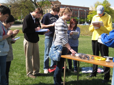 Students making radiation measurements during Physical Meteorology class. 